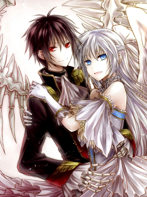 Das Anime Angel And Demon Love Wallpaper 480x640