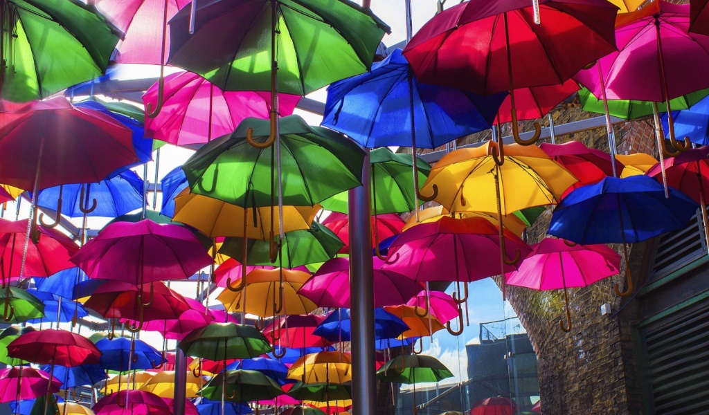 Umbrellas Street wallpaper 1024x600