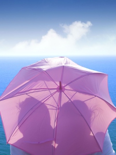 Fondo de pantalla Romance Behind Pink Umbrella 240x320