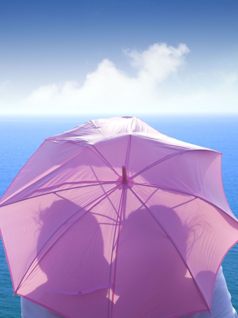 Romance Behind Pink Umbrella wallpaper 480x640