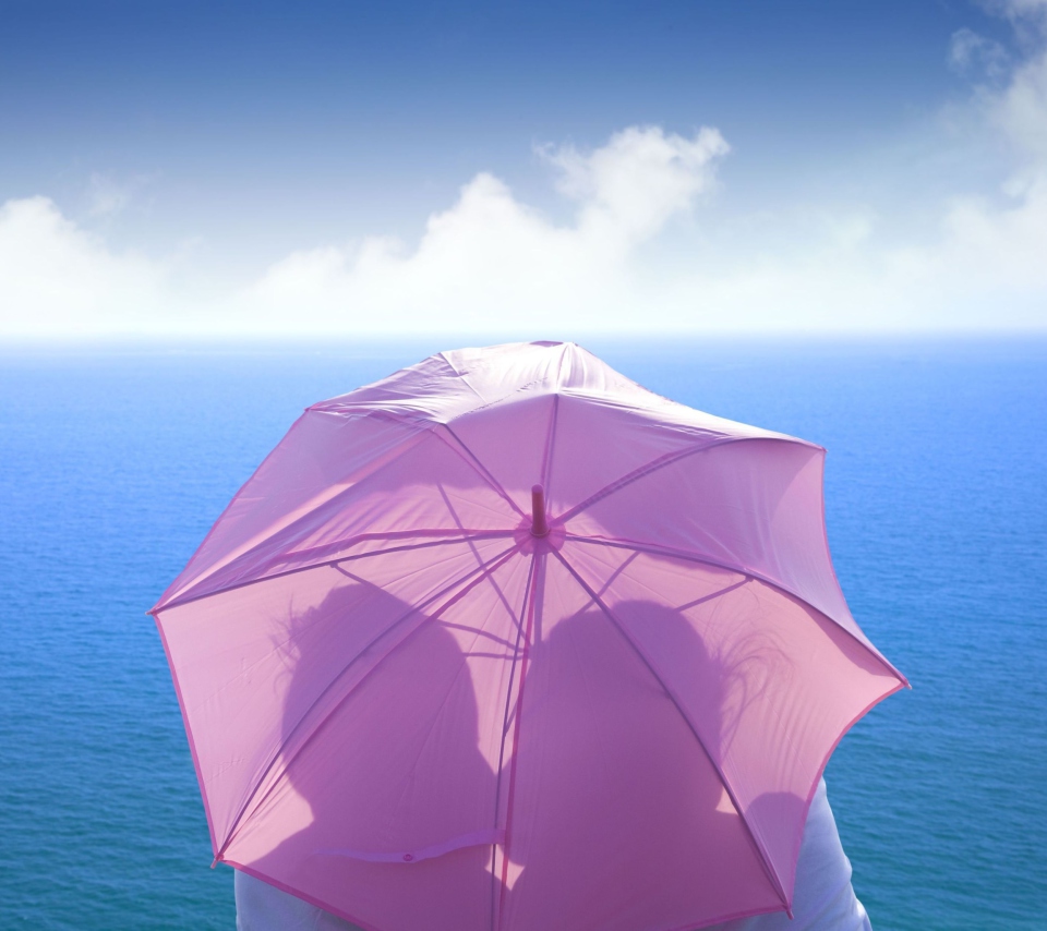 Romance Behind Pink Umbrella wallpaper 960x854