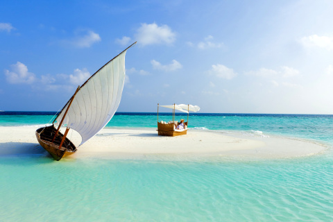 Screenshot №1 pro téma Beautiful beach leisure on Maldives 480x320