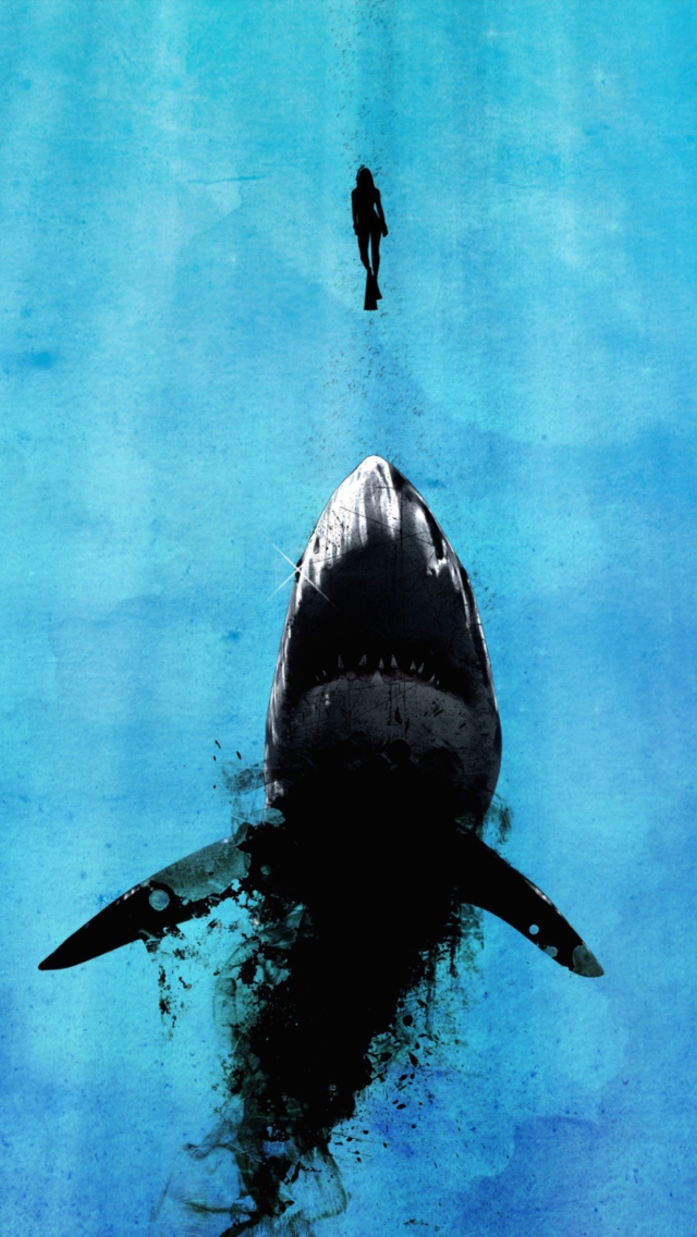 Das Shark And Swimmer Wallpaper 640x1136