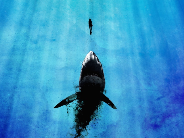 Shark And Swimmer wallpaper 640x480