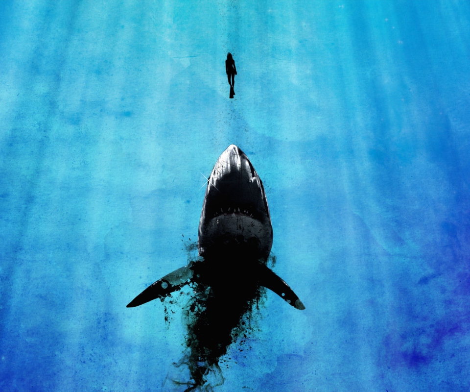 Das Shark And Swimmer Wallpaper 960x800