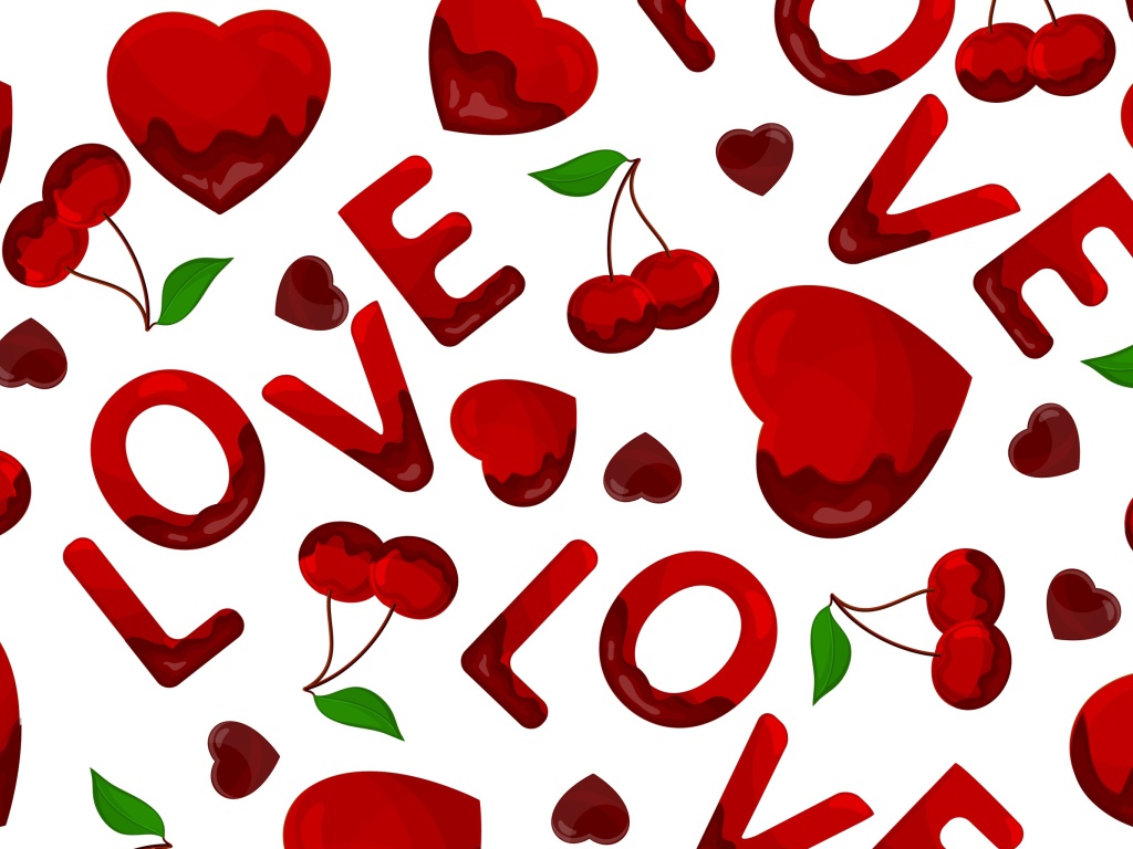 Das Love Cherries and Hearts Wallpaper 1024x768