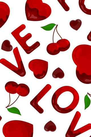 Das Love Cherries and Hearts Wallpaper 320x480