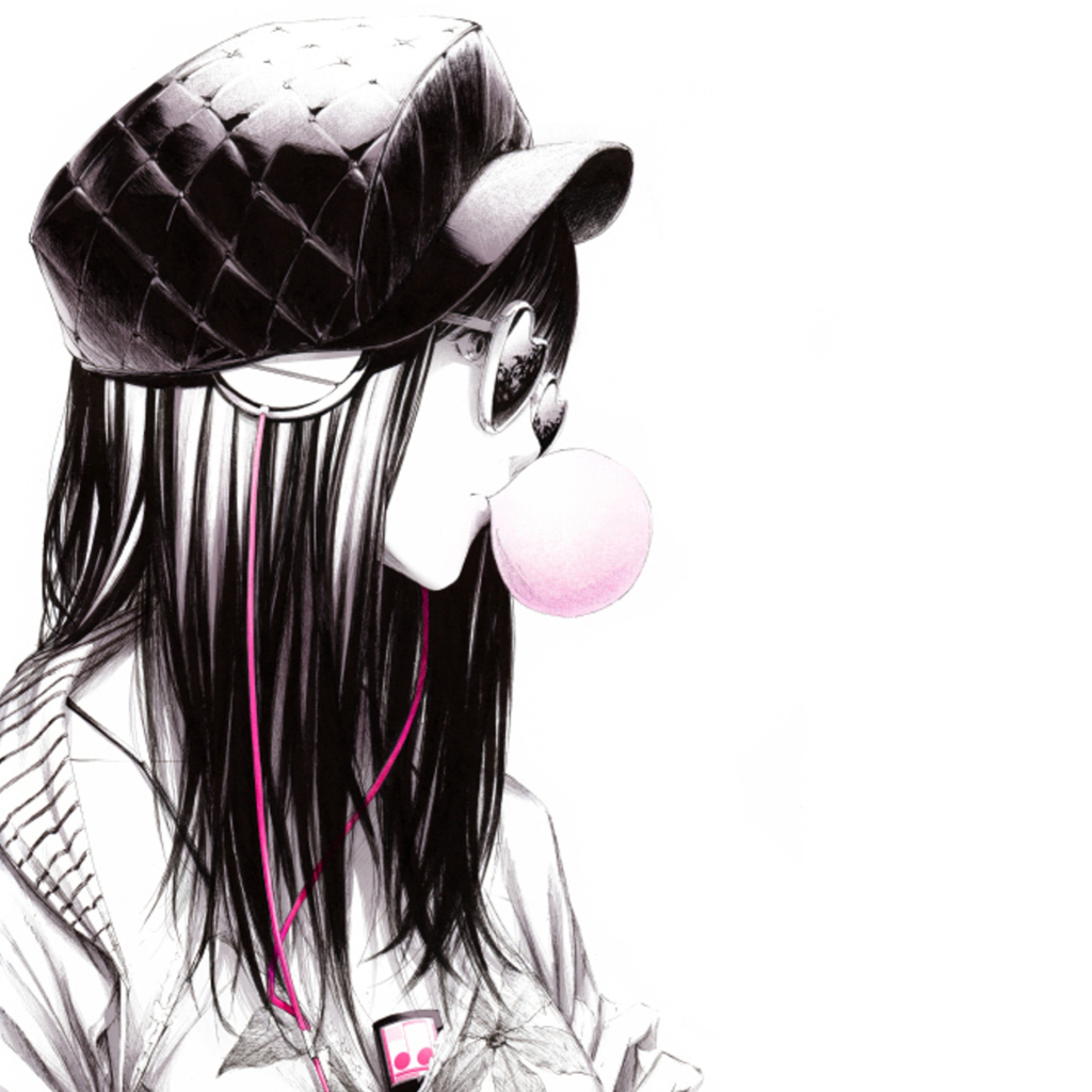 Scatch Of Girl In With Headphones And Gum wallpaper 1024x1024