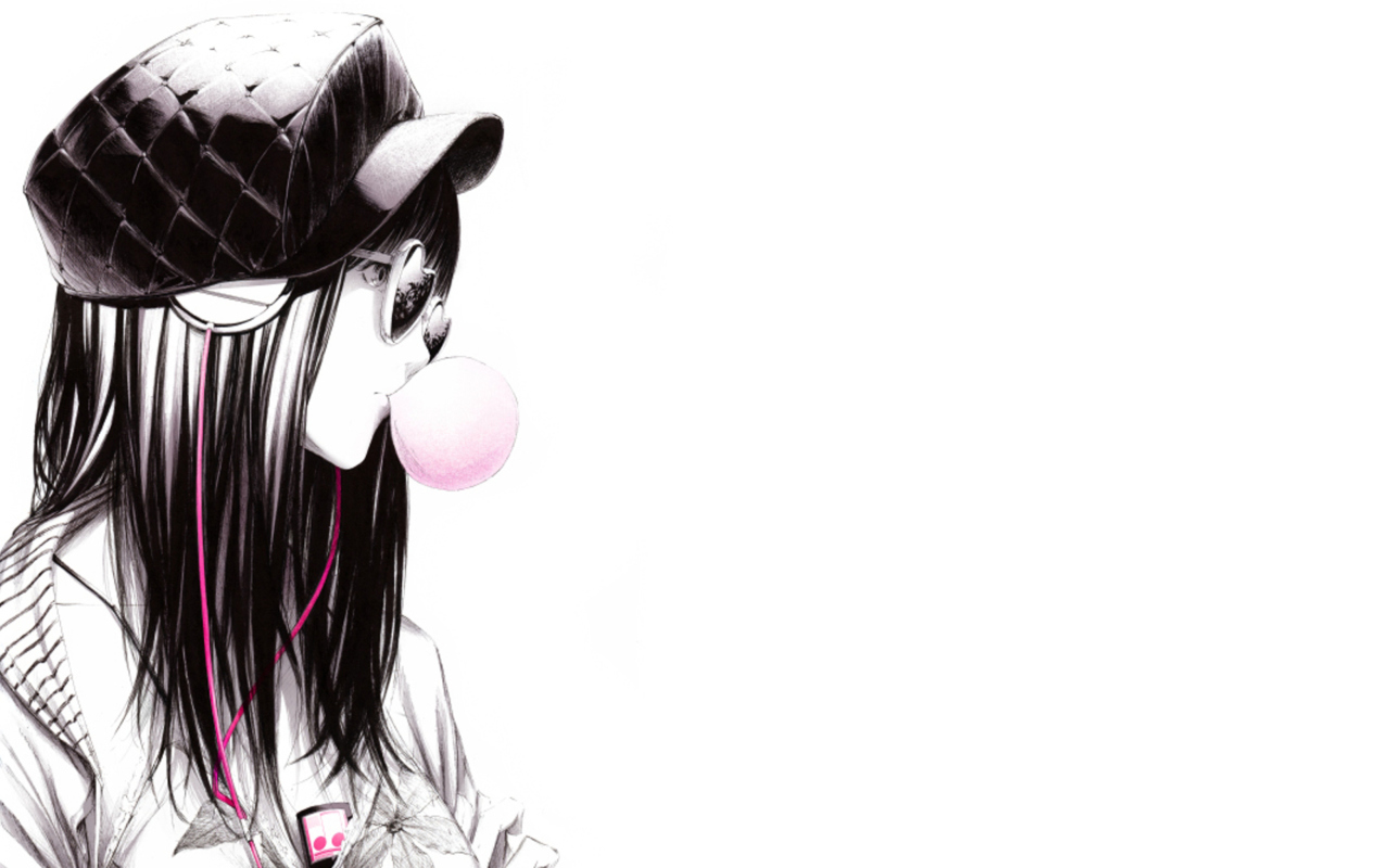 Scatch Of Girl In With Headphones And Gum wallpaper 1280x800