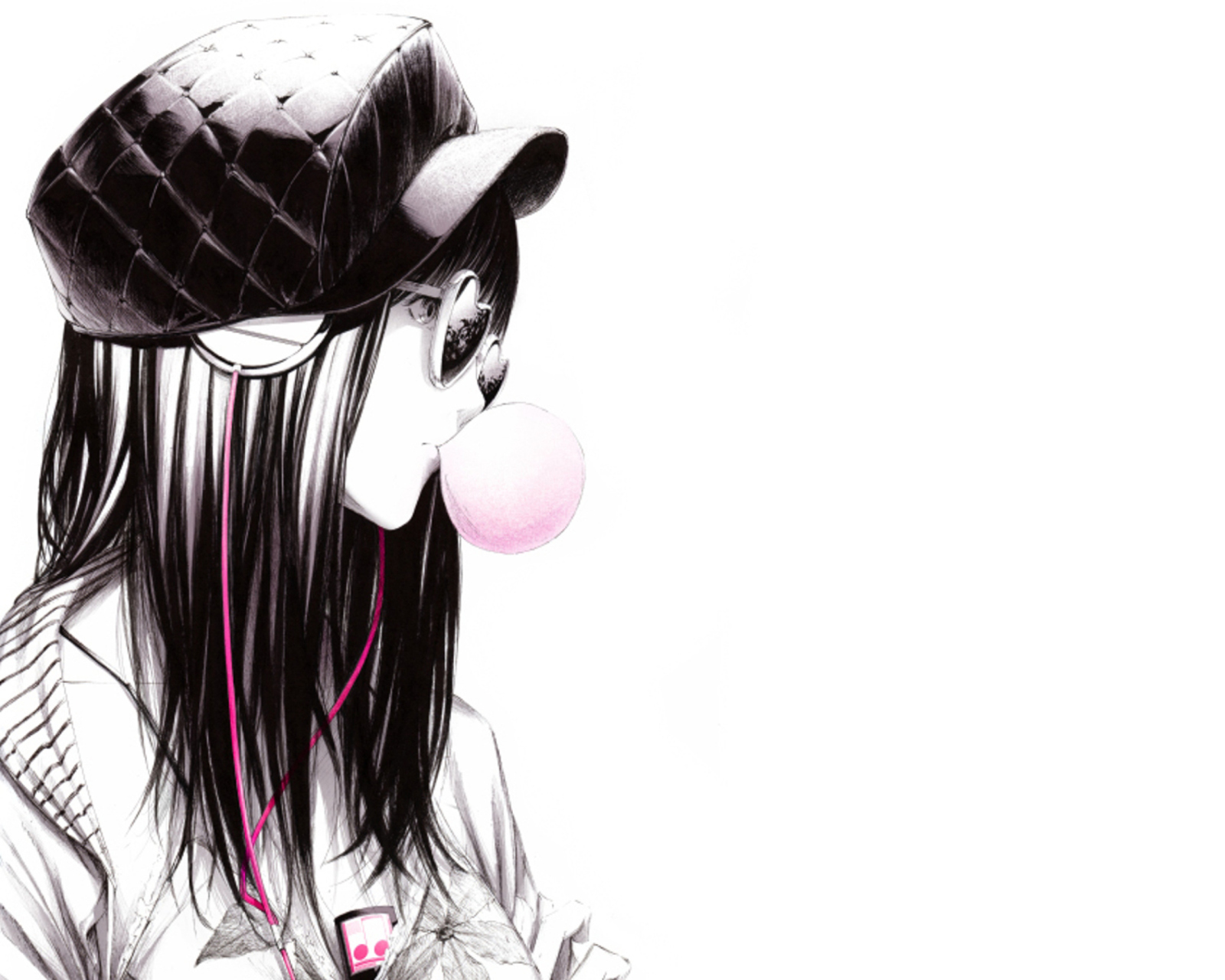 Scatch Of Girl In With Headphones And Gum wallpaper 1600x1280