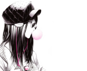 Scatch Of Girl In With Headphones And Gum wallpaper 176x144
