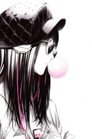 Scatch Of Girl In With Headphones And Gum screenshot #1 320x480