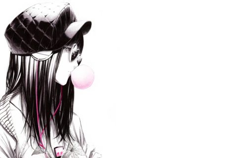 Scatch Of Girl In With Headphones And Gum wallpaper 480x320