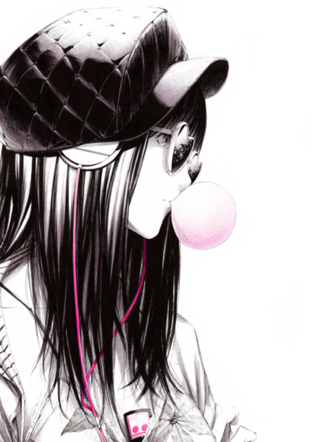 Scatch Of Girl In With Headphones And Gum wallpaper 480x640