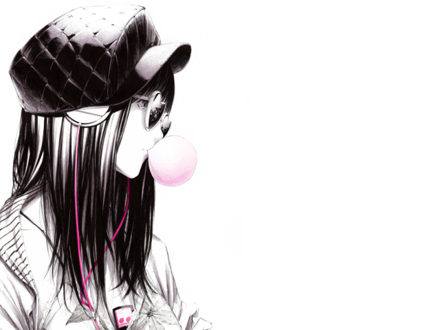 Scatch Of Girl In With Headphones And Gum wallpaper 640x480