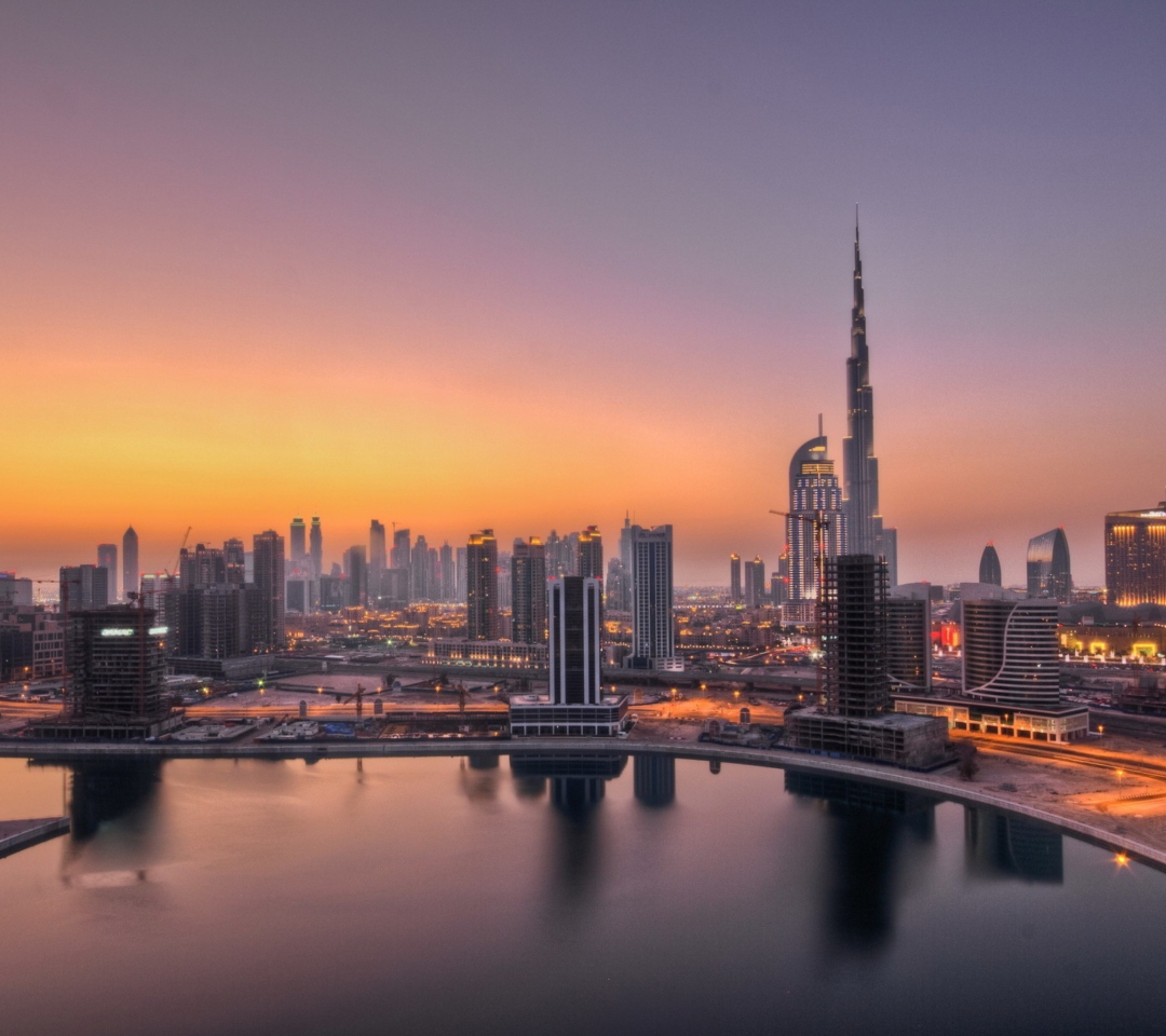Das UAE Dubai Skyscrapers Sunset Wallpaper 1080x960