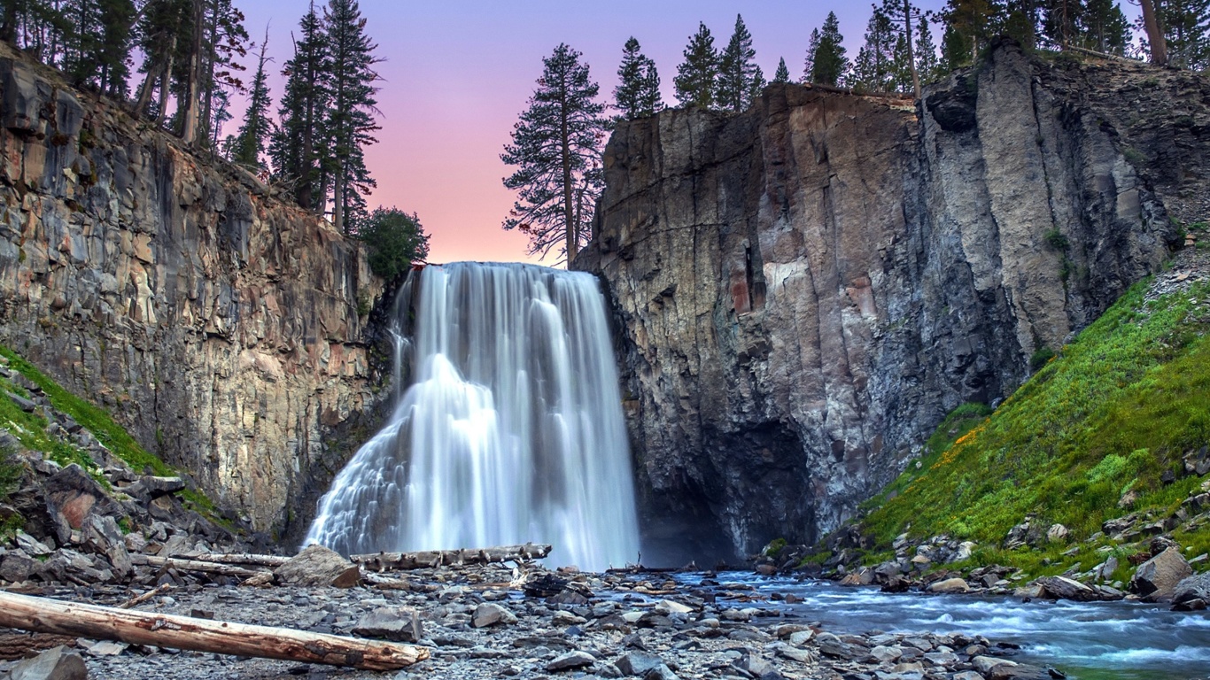 Waterfall in forest wallpaper 1366x768