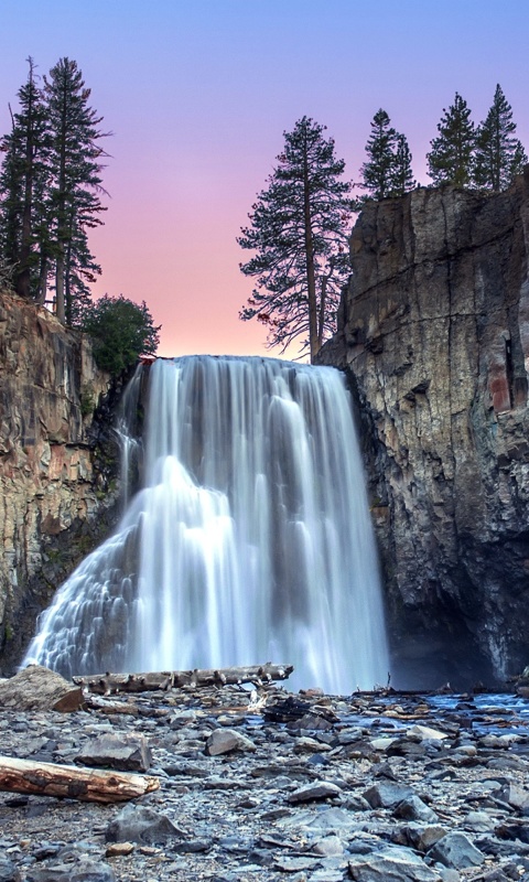 Waterfall in forest wallpaper 480x800