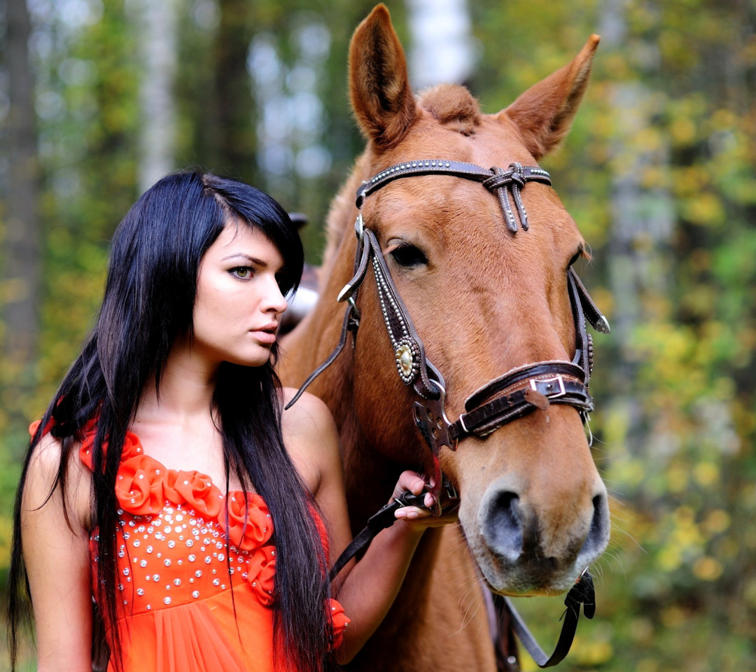 Fondo de pantalla Girl with Horse 1080x960