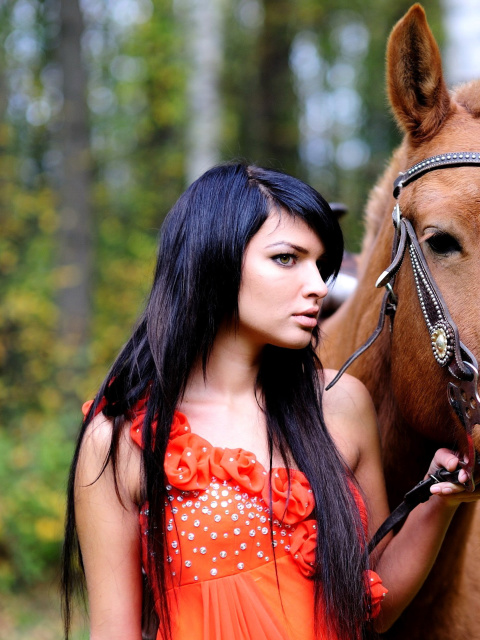 Girl with Horse wallpaper 480x640