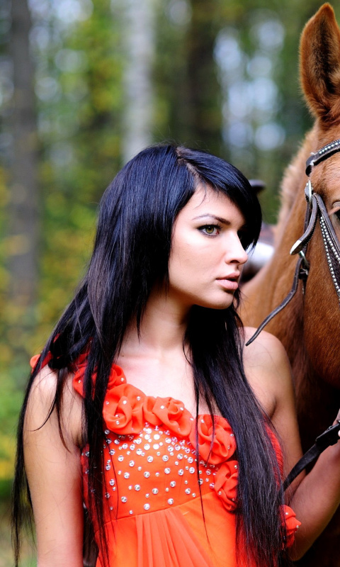 Girl with Horse wallpaper 480x800