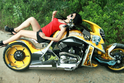 Screenshot №1 pro téma Girl On Yellow Bike 480x320