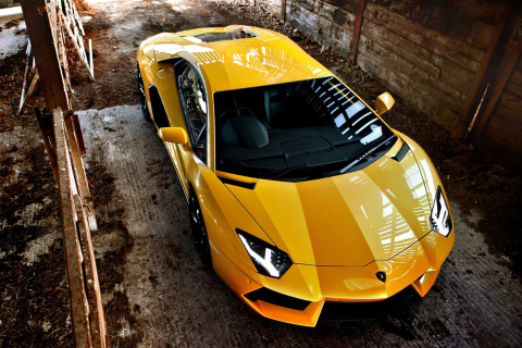 Обои Lamborghini Aventador Yellow 480x320