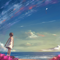 Fondo de pantalla Little Girl, Summer, Sky And Sea Painting 208x208