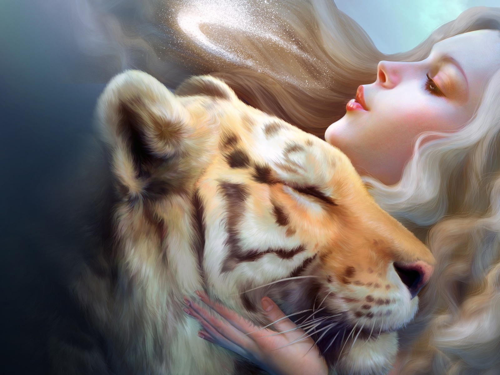 Fondo de pantalla Girl And Tiger Art 1600x1200