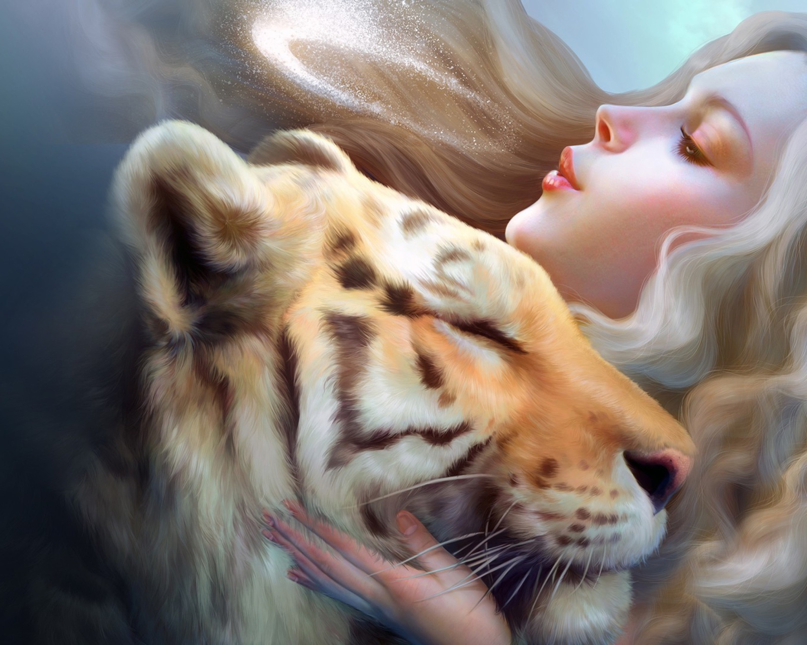 Das Girl And Tiger Art Wallpaper 1600x1280