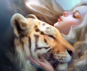 Обои Girl And Tiger Art 176x144