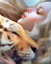 Обои Girl And Tiger Art 176x220