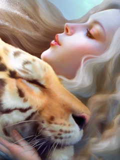 Girl And Tiger Art wallpaper 240x320