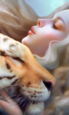 Fondo de pantalla Girl And Tiger Art 240x400