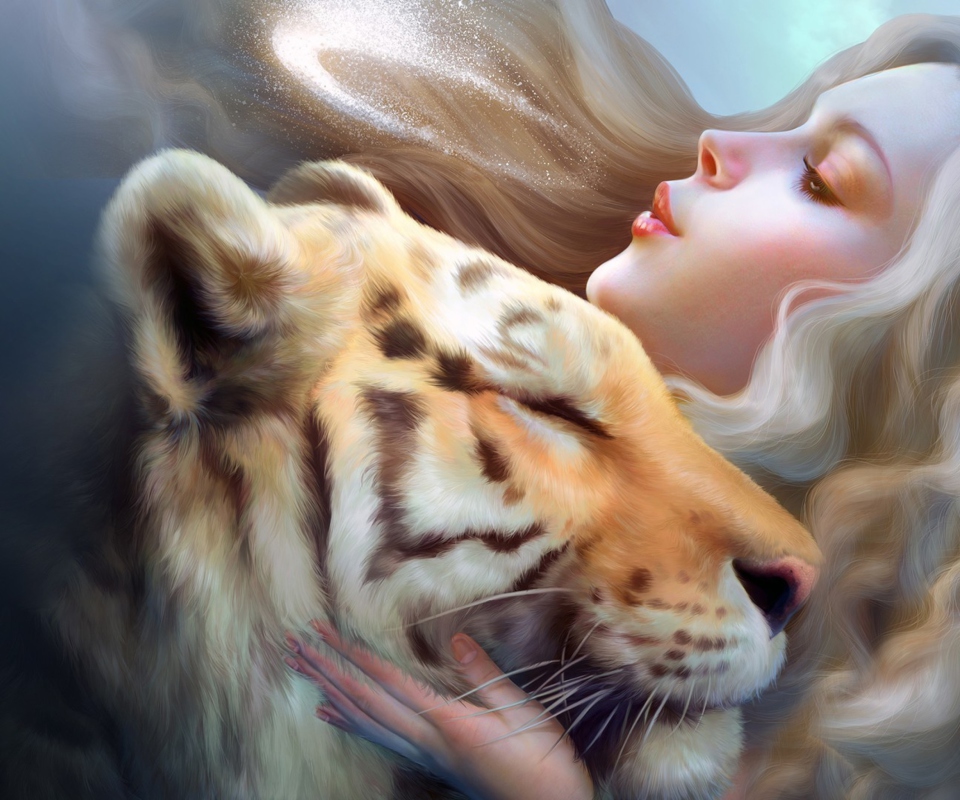 Screenshot №1 pro téma Girl And Tiger Art 960x800