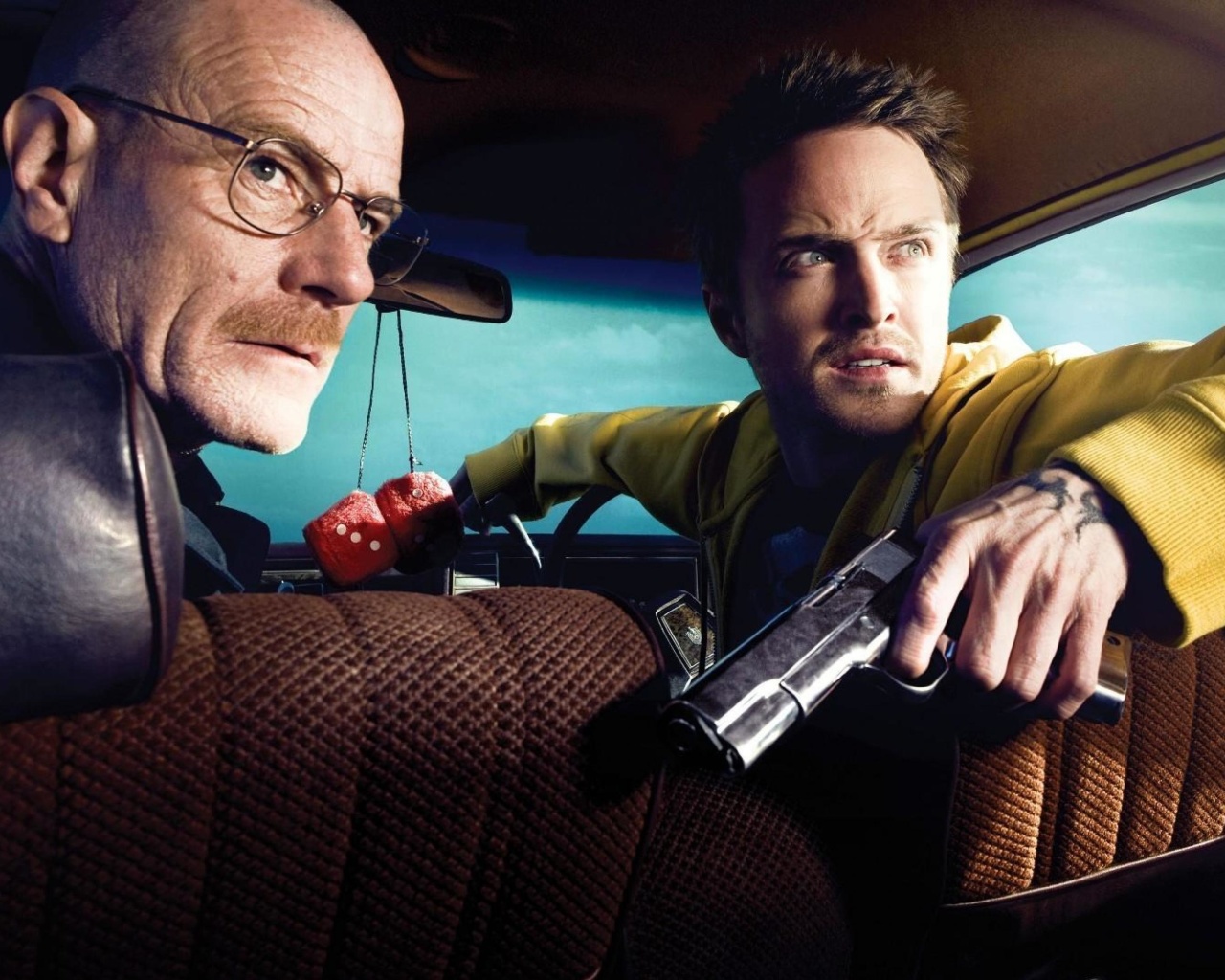 Jessie Pinkman Aaron Paul and Walter White Bryan Cranston Heisenberg in Breaking Bad screenshot #1 1280x1024
