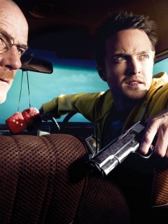 Jessie Pinkman Aaron Paul and Walter White Bryan Cranston Heisenberg in Breaking Bad wallpaper 240x320