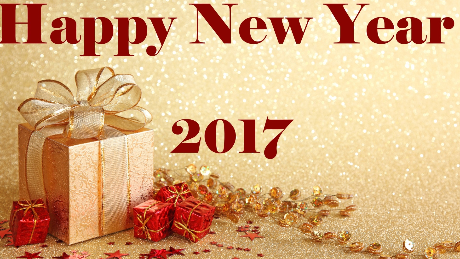 Happy New Year 2017 with Gifts wallpaper 1920x1080
