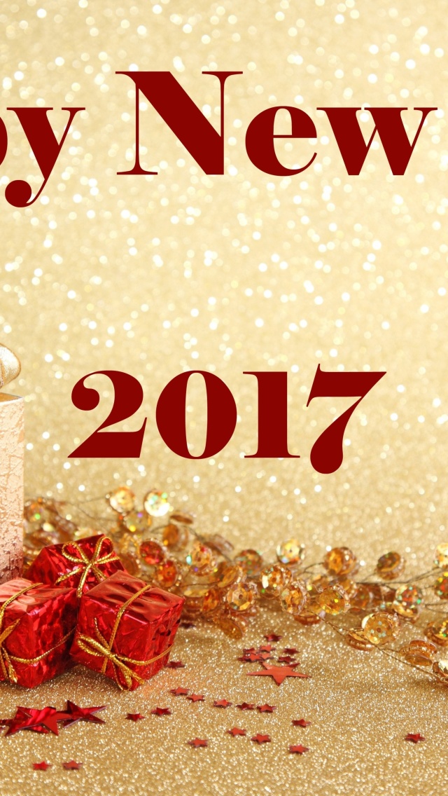Happy New Year 2017 with Gifts wallpaper 640x1136