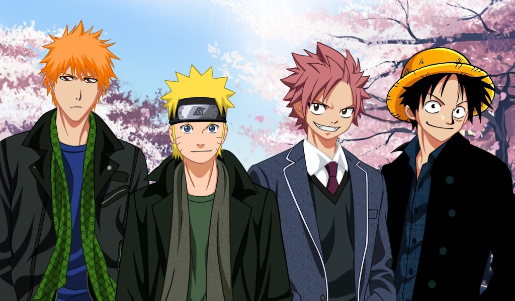 Fondo de pantalla Ichigo Kurosaki, Naruto Uzumaki, Natsu Dragneel, Luffy 1024x600