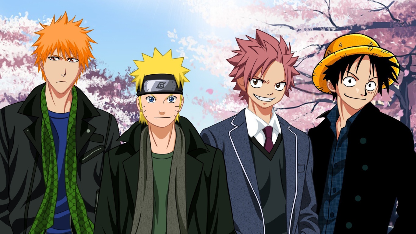 Ichigo Kurosaki, Naruto Uzumaki, Natsu Dragneel, Luffy screenshot #1 1366x768