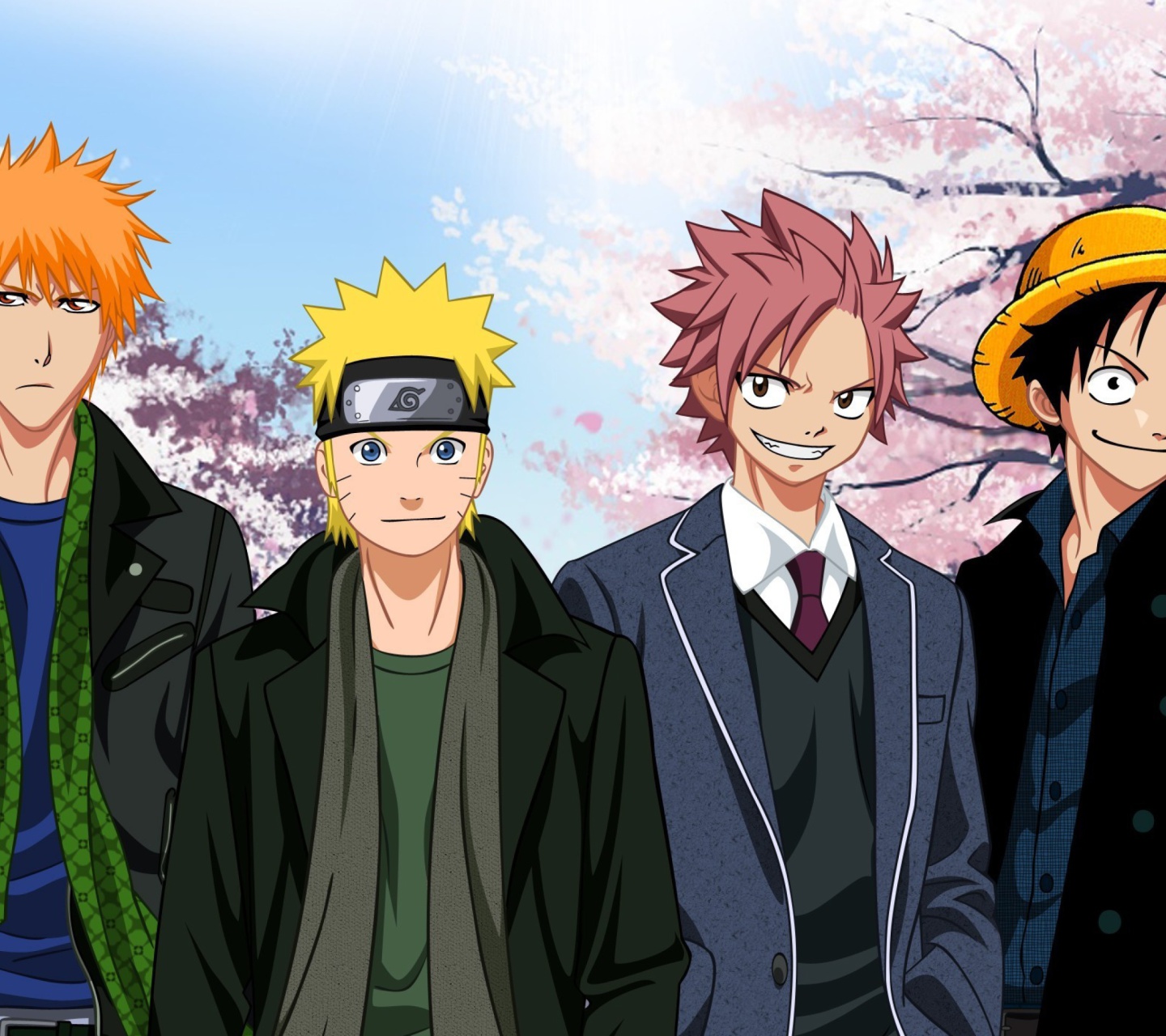 Fondo de pantalla Ichigo Kurosaki, Naruto Uzumaki, Natsu Dragneel, Luffy 1440x1280