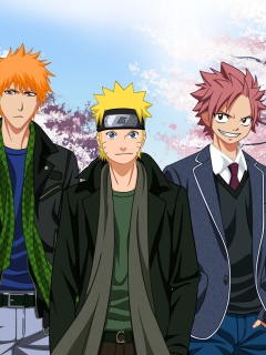 Ichigo Kurosaki, Naruto Uzumaki, Natsu Dragneel, Luffy wallpaper 240x320