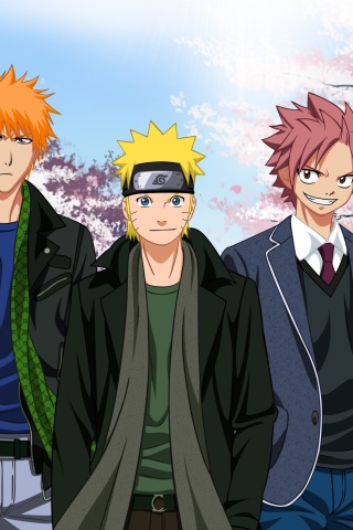 Fondo de pantalla Ichigo Kurosaki, Naruto Uzumaki, Natsu Dragneel, Luffy 320x480