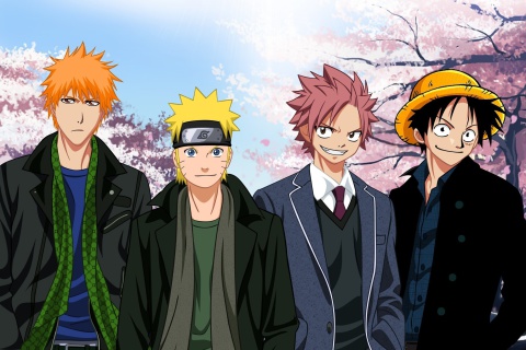Fondo de pantalla Ichigo Kurosaki, Naruto Uzumaki, Natsu Dragneel, Luffy 480x320