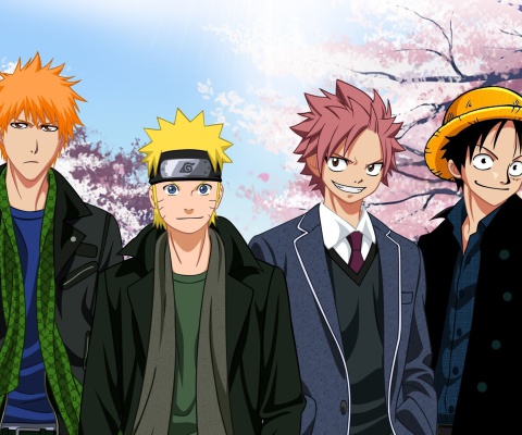 Ichigo Kurosaki, Naruto Uzumaki, Natsu Dragneel, Luffy screenshot #1 480x400