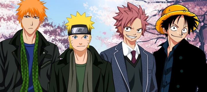 Sfondi Ichigo Kurosaki, Naruto Uzumaki, Natsu Dragneel, Luffy 720x320