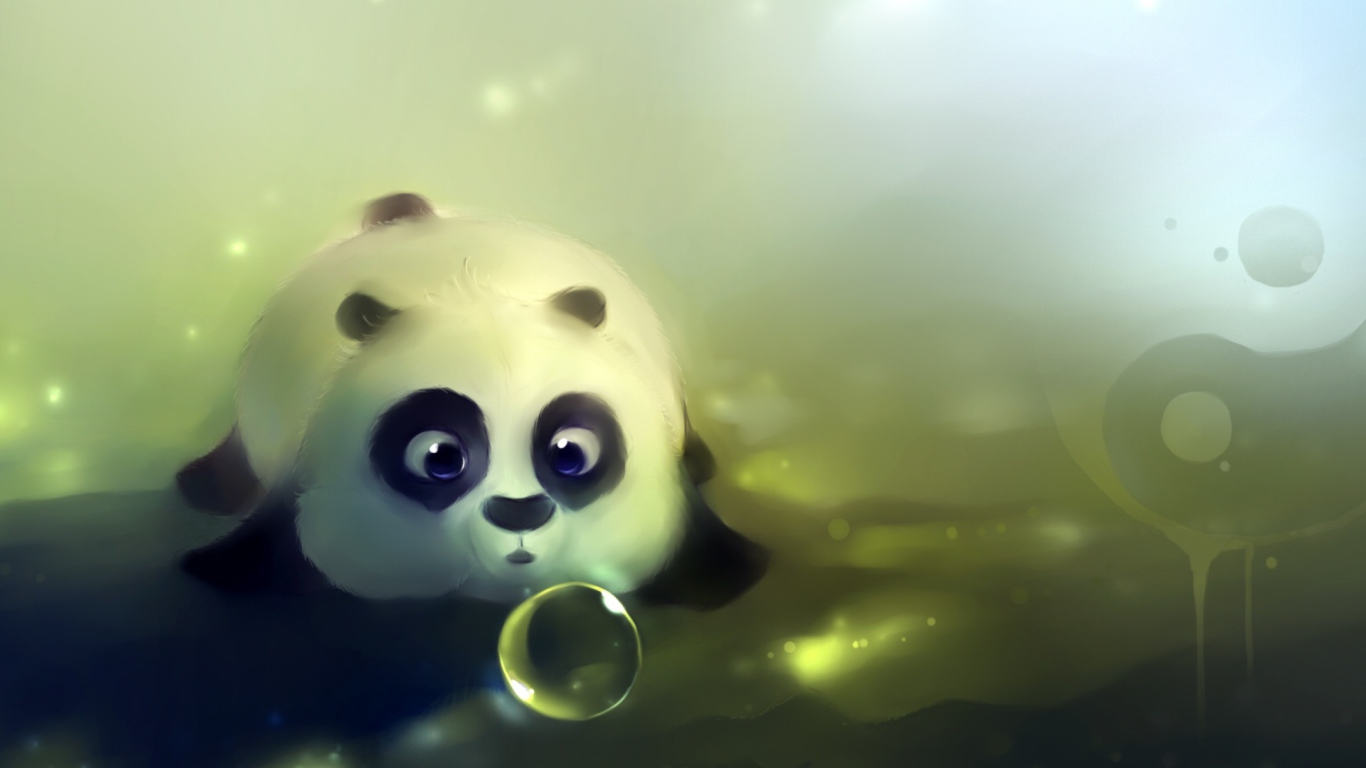 Panda And Bubbles wallpaper 1366x768
