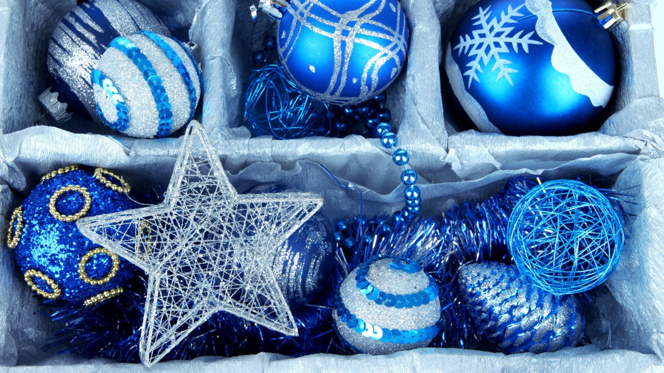 Das Blue Christmas Decorations Wallpaper 1366x768