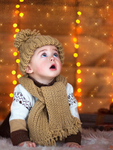 Cute Baby In Hat And Scarf wallpaper 480x640